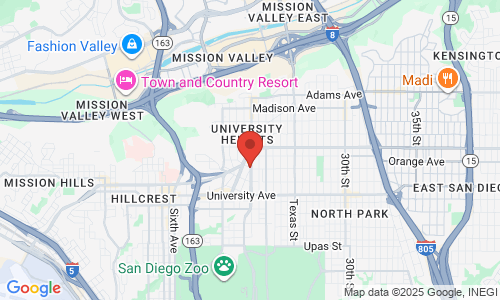 Google map image of our location in 4096 Park Blvd.  San Diego, CA